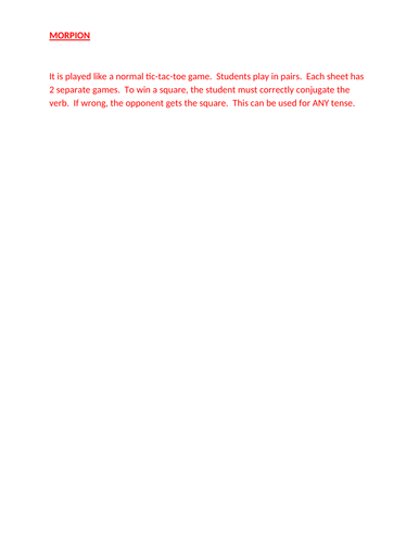 RE Verbs In French Verbes RE Tic Tac Toe Teaching Resources