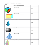 3d and 2d shapes differentiated worksheets for ks3