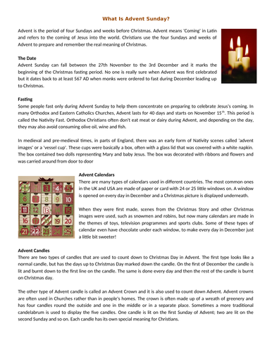 Advent Sunday - Reading Comprehension Christmas Text / Worksheet