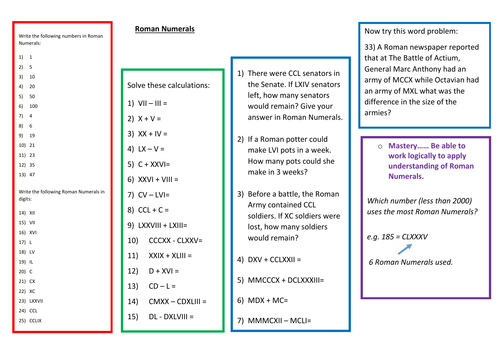 A Worksheet on Roman Numerals | Teaching Resources