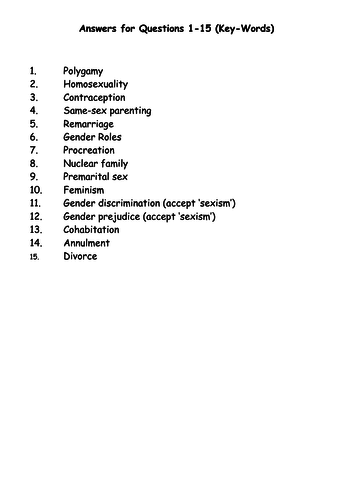 Relationships And Families Assessment Materials Aqa Gcse Rs L910 Theme A Practice Exam 5069