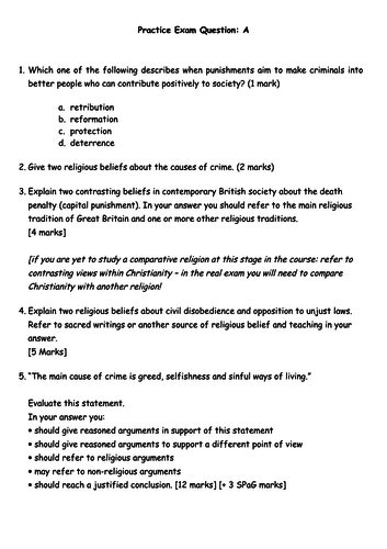 Religion, Crime & Punishment: Assessment Materials [AQA GCSE RS - L9/10 ...