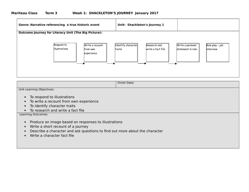 Year 6 English unit - Shackleton's Journey- planning and notebook files.