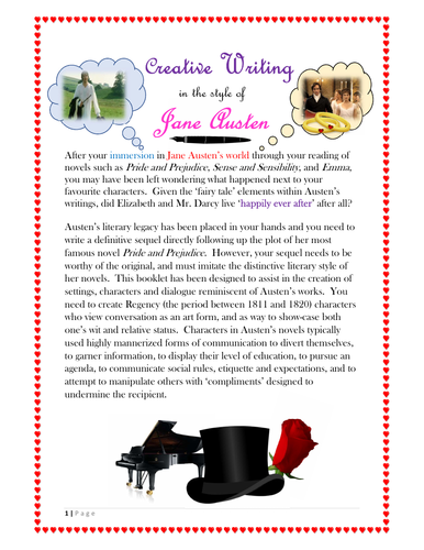 International Baccalaureate Jane Austen Pride and Prejudice Creative Writing / Comprehension Booklet