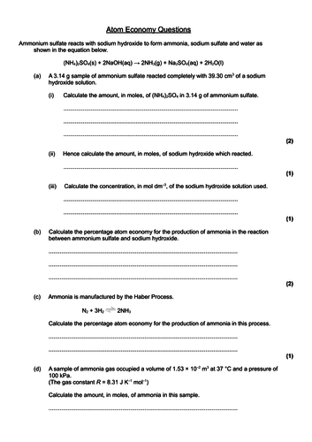 Edexcel 9-1 Sc14b TOPIC 5 Quantitative analysis Atom economy with HIGHER SEPARATE or TRIPLE PAPER 1