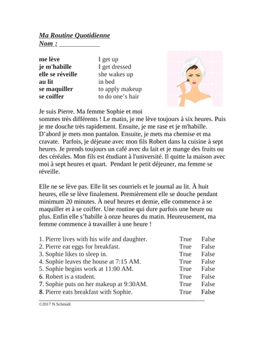 La Routine Quotidienne Lecture En Francais Daily Routines French Reading Teaching Resources