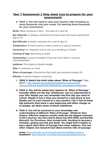 Rites of Passage Assessment Lesson (Judaism)