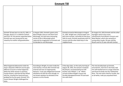 Emmett Till Comic Strip and Storyboard