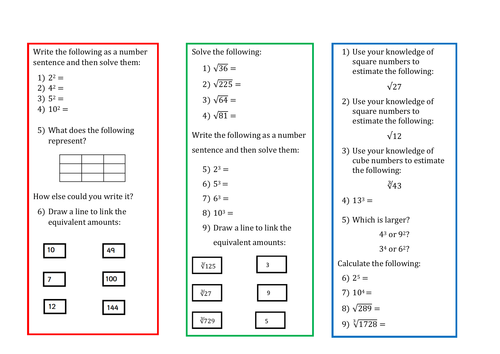 A Worksheet on Square and Cube Numbers | Teaching Resources