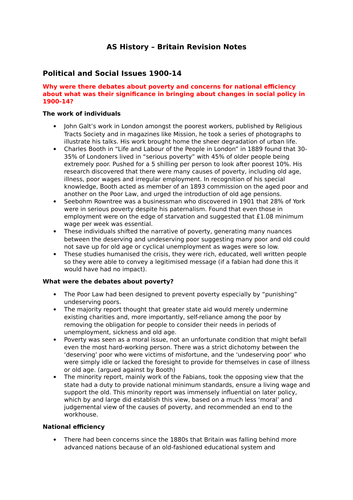 A Level History - Britain 1900-1951 Revision Notes | Teaching Resources