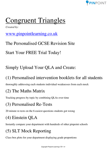 Congruent Triangles GCSE worksheet | Teaching Resources