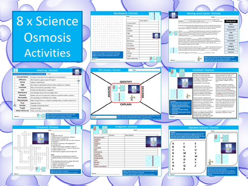 8 x OSMOSIS Starter Activities Science Biology Keywords KS3 GCSE Wordsearch Crossword Cloze