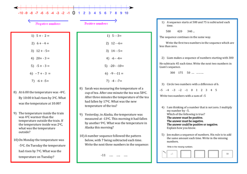 A Worksheet on Negative Numbers | Teaching Resources