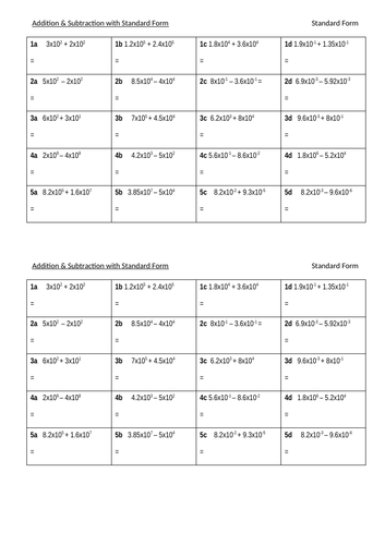 adding-subtracting-numbers-in-standard-form-teaching-resources