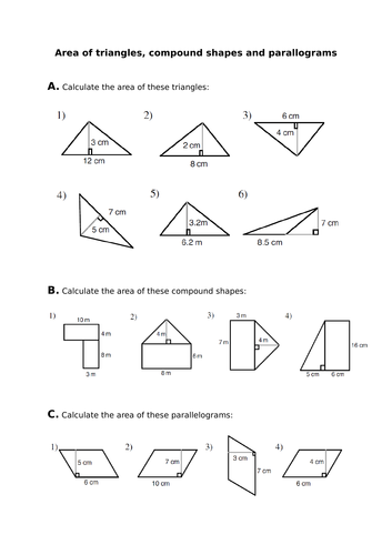 Area of triangles, parallelograms & compound shapes | Teaching Resources