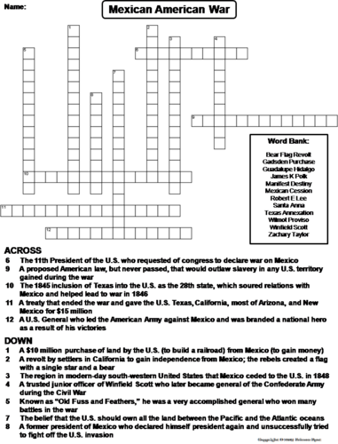 Mexican American War Crossword Puzzle Teaching Resources