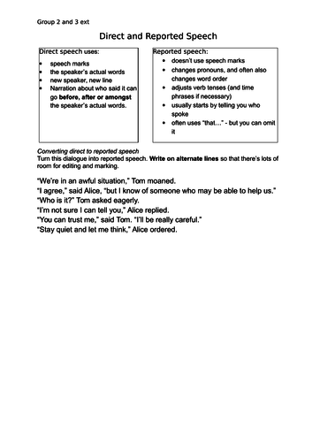 Reported and Direct speech lesson plan and activites | Teaching Resources