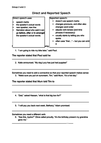 Reported and Direct speech lesson plan and activites | Teaching Resources