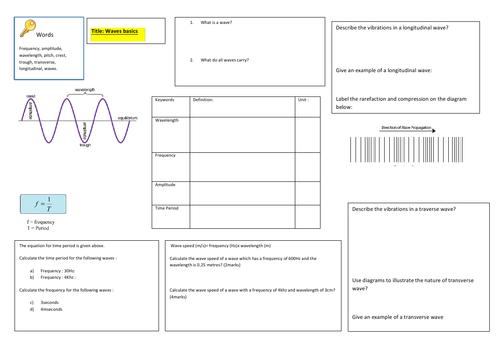 GCSE 9-1 Waves worksheet | Teaching Resources