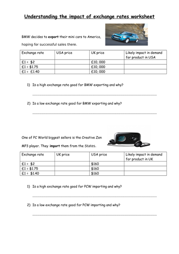 exchange rates worksheets | Teaching Resources