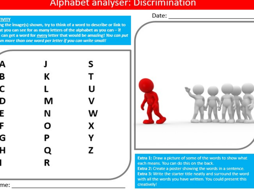 Discrimination Alphabet Analyser British Values PSHE Keywords Activity