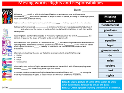 Rights & Responsibilities Missing Words Cloze British Values PSHE