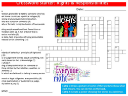 Rights & Responsibilities Crossword British Values PSHE Keywords