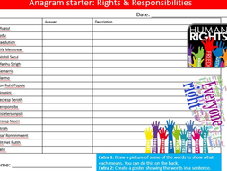 Rights & Responsibilities Anagrams British Values PSHE Keywords