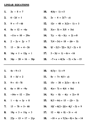 Solving Linear Equations | Teaching Resources