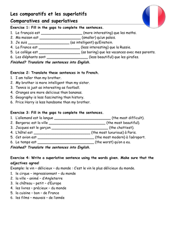 KS3 French Comparatives And Superlatives Teaching Resources