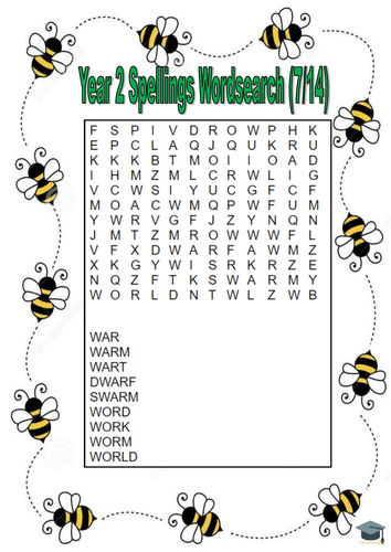 year 2 spelling list wordsearches teaching resources