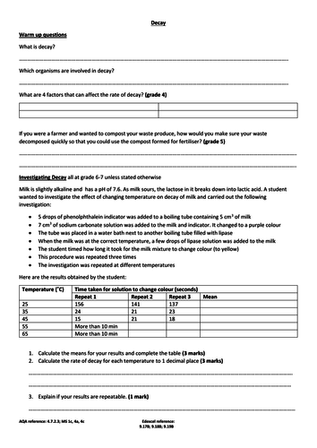 GCSE Ecology new spec Higher Tier Triple: Decay