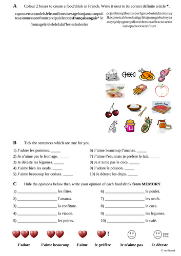 Food and Drink (linked to using the definite and partitive articles)