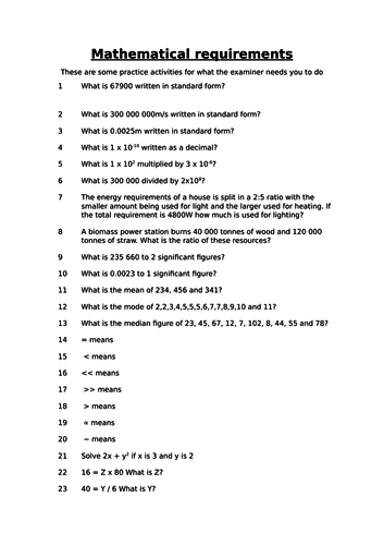 AQA Physics mathematical requirements practice