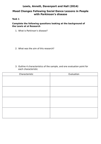 Lewis et al (2014) Activity Worksheet