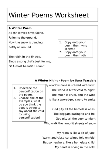 Winter poems lesson KS3 | Teaching Resources