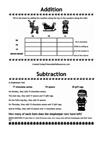 christmas maths worksheets year 4 teaching resources