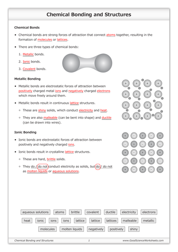 Chemical Bonding and Structures [Worksheet] | Teaching Resources
