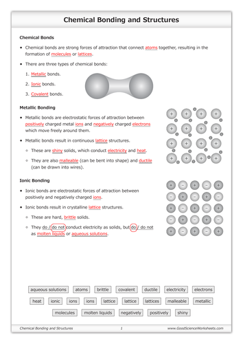 chemistry bonding worksheet