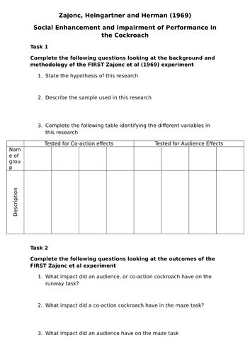 Zajonc, Heingartner and Herman (1969) Worksheet