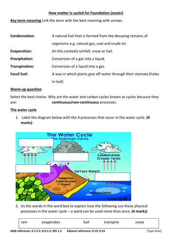 GCSE Ecology new spec Foundation: carbon and water cycles