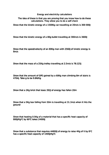 AQA Energy and Electricity calculations