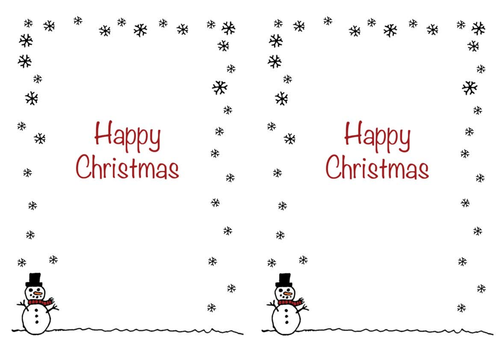 Christmas card insert - snowman design - A5 2 up on a page - portrait ...
