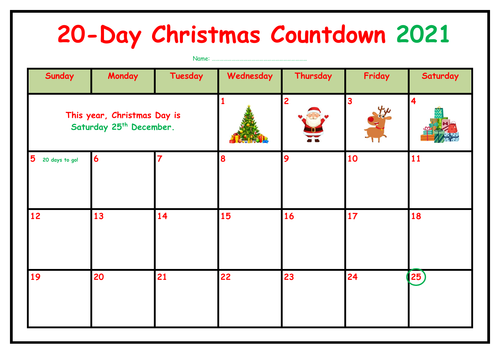 christmas countdown sheet