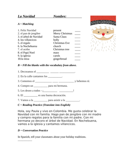 Navidad Fun Worksheet Christmas In Spanish Teaching Resources