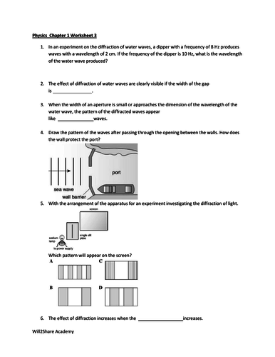 Waves Worksheets And Answers Reflection Refraction Diffraction Of Waves Teaching Resources