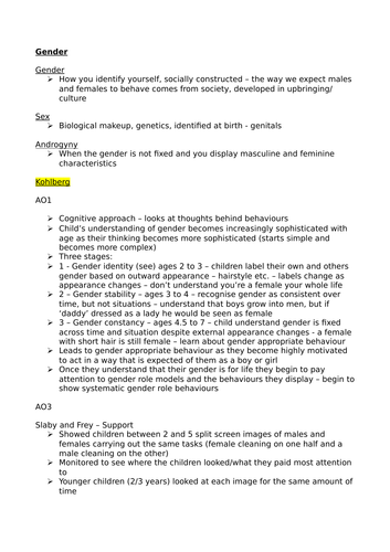 AQA A Level Psychology - Gender