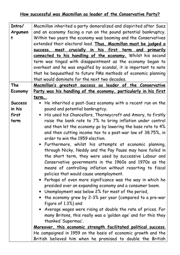 Model Answer: How successful was Macmillan as leader of the Conservative Party 1957-1963?