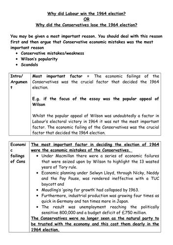 Model Answer: Why did Labour win the election of 1964?