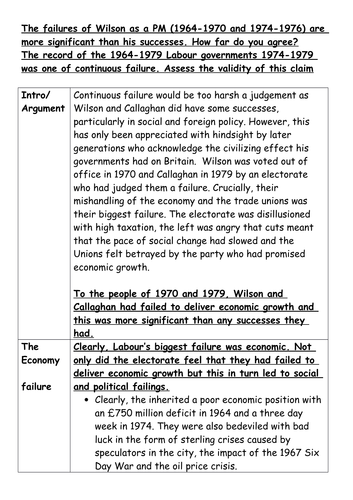 Model Answer: The record of the 1964-1979 Labour governments 1974-1979 was one of continuous failure